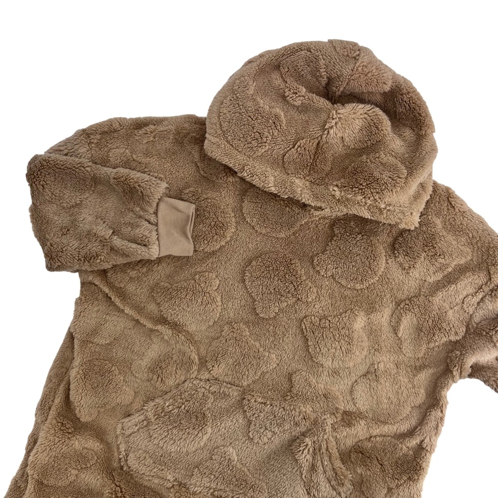 Heart Embossed Blanket Hoodie Girls Small 6-6X Brown Metro Camel Fleece Cozy